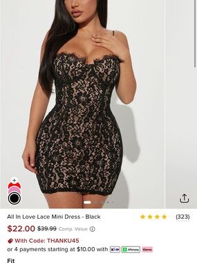 Fashion Nova Black Lace Mini Dress with Nude Lining